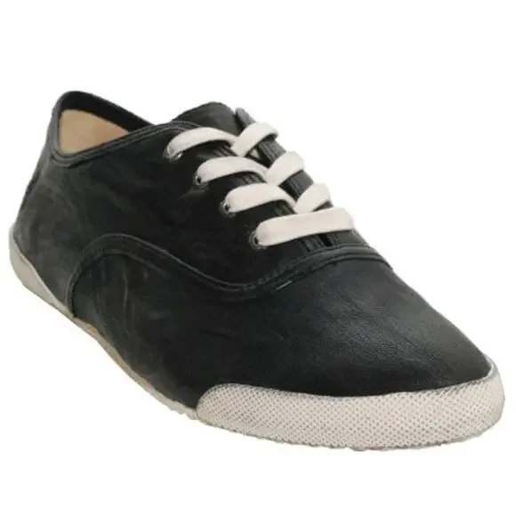 Frye Melanie Sneakers Antique Leather Low Top Lace Up Almond Toe Black 10M