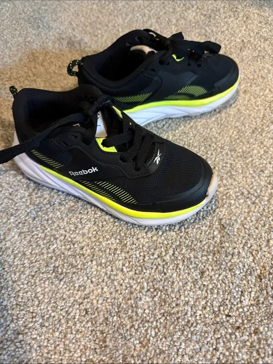 Reebok Kids Black Sneakers with Neon Yellow Accents