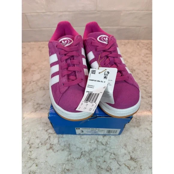 Adidas Originals Campus 00s EL C Kids Pink White Suede Sneakers JH6328 Size 3