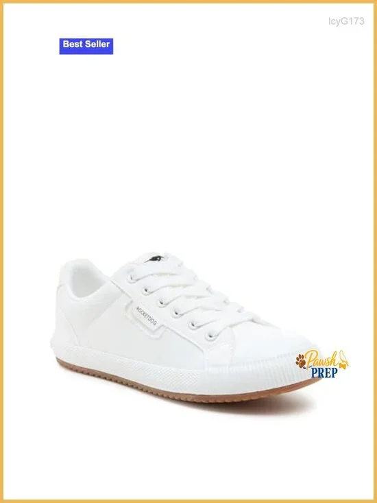 White Cotton Fashion Sneaker - Platform Sole, Lace-Up, Cushioned