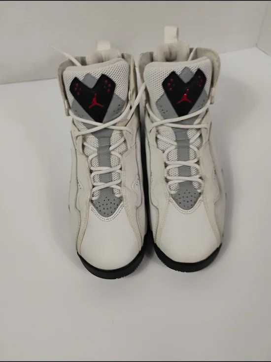 Jordan Kids High-Top Sneakers in White, Gray, Black with Red Logo