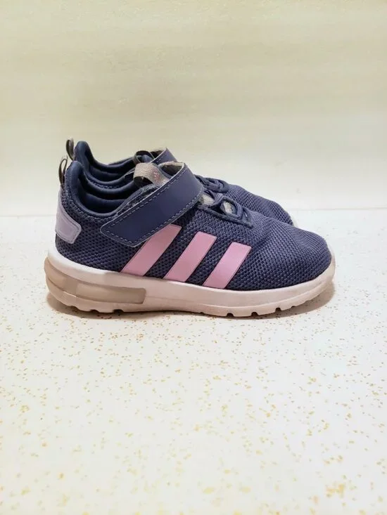 Adidas Racer Tr23 Kids Size 10k Blue Pink Hook Loop Sneakers