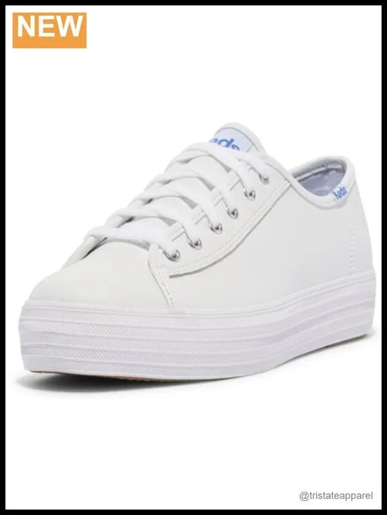 White Leather Women's Platform Fashion Sneakers Lace-Up Casual Shoes