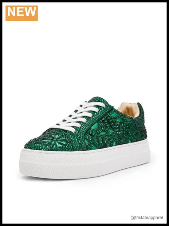 Rhinestone Platform Sneaker with Lace-Up Closure