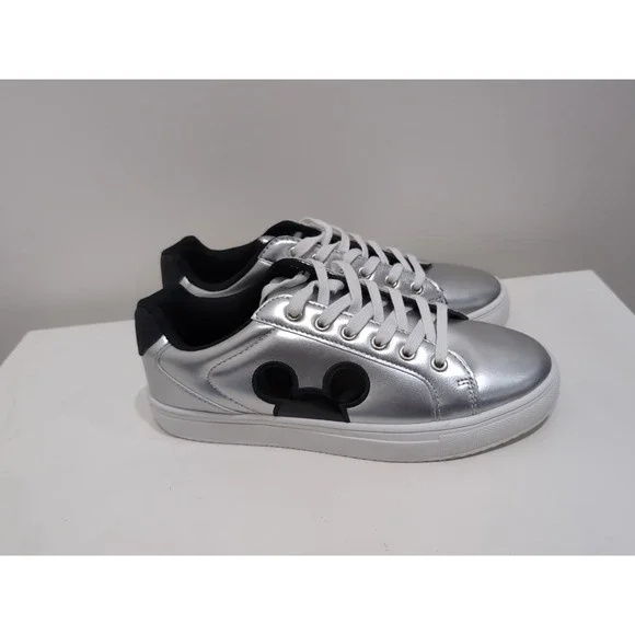 Ladies Mickey Mouse Sneakers Silver/Black Size 9 Great Condition