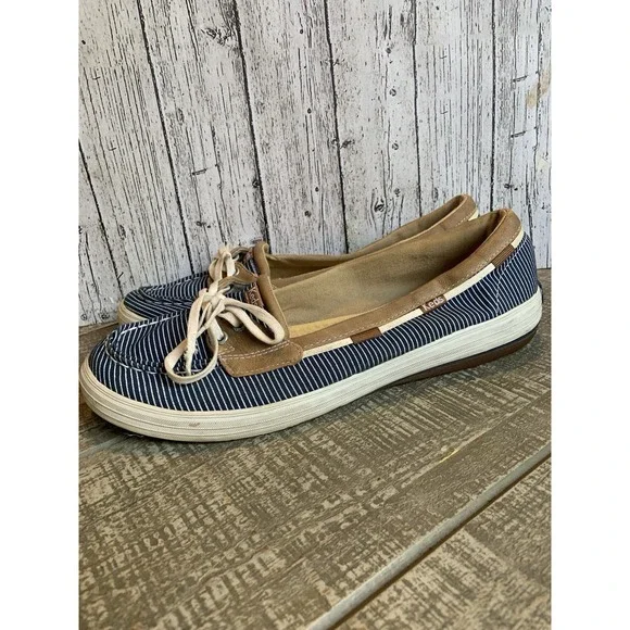 KEDS Charter‎ Stripe Slip On Boat Shoes Womens Size 8 Navy Blue White