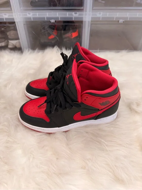 Jordan 1 Black and Red Mid-Top Sneakers