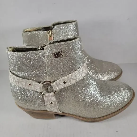 MICHAEL Michael Kors Avery Pamela Silver Glitter Western Booties Girls SZ 5
