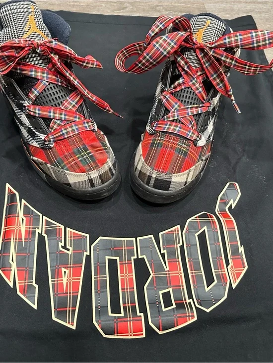 Jordan Kids Plaid Sneakers - Red/Black/White Boys Size 7 Original Laces Included