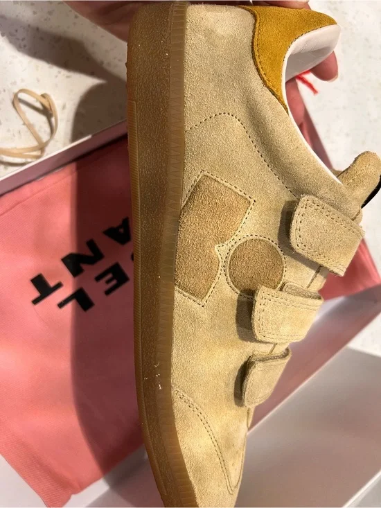 Isabel Marant White and Mustard Suede-Trim Sneaker, ( 2 sneakers- 40 and 41)