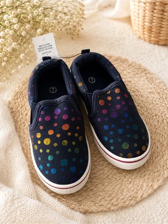 Kids Slip-On Sneakers in Rainbow Dot Print