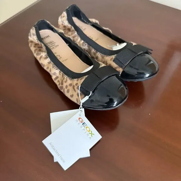 Geox Girls Respira Black Animal Print Slip On Loafers Sz 33 US 2 Flats NWT