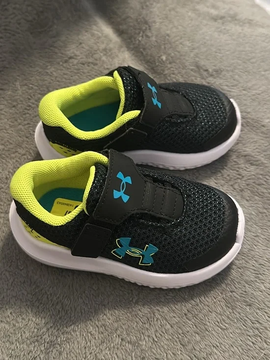 Under Armour Kids Black Sneakers with Neon Yellow & Blue Accents
