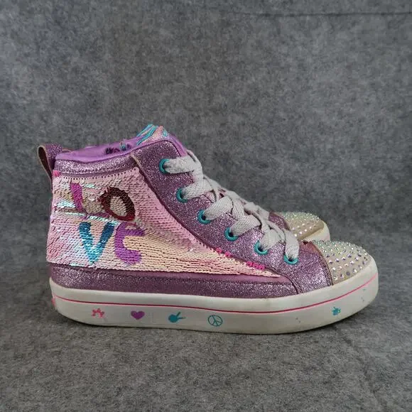 Skechers Shoes Girls 4 High Top Sneakers Flip Kicks Casual Side Zip Purple Kids