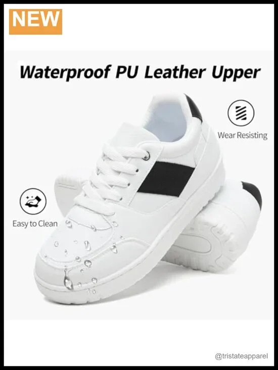 PU Leather Memory Foam Women's Fashion Sneakers Lace Up Slight Platform