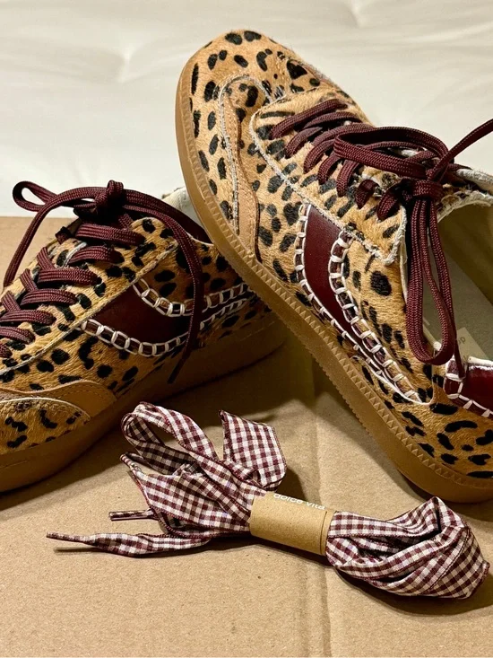 Dolce Vita Leopard Print Sneakers with Burgundy Accents size 6