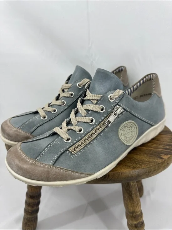 Remonte Womens R3408-15 Pale Blue Denim Leather Lace-up Sneakers, sz 40