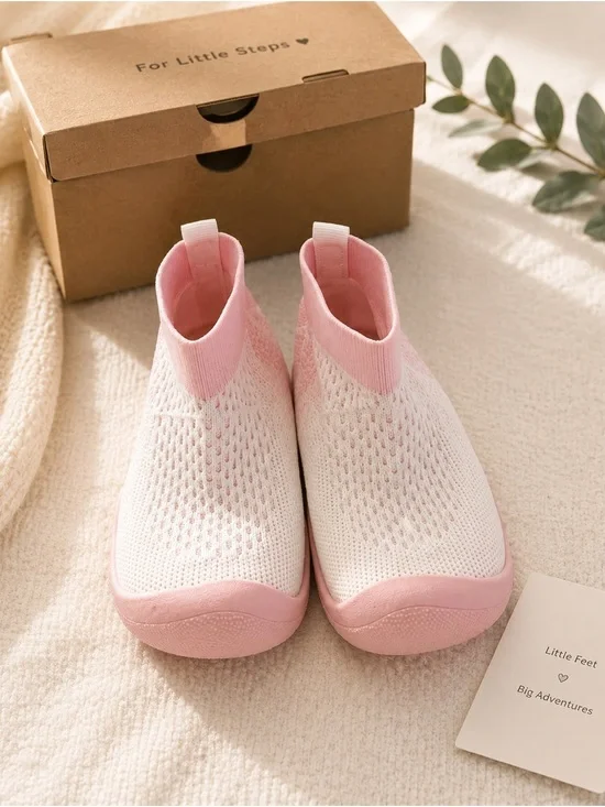 Russ Kids Pink and White Slip-On Knit Sneakers