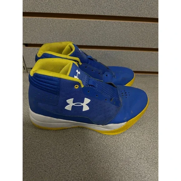 Under Armour Boys‎ 6Y Basketball Shoes Blue Yellow Mid Top 1296009-400 No Laces