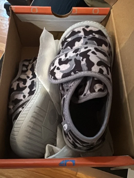 oomphies Kids' Gray & Black Camo Sneakers with Hook-and-Loop Strap