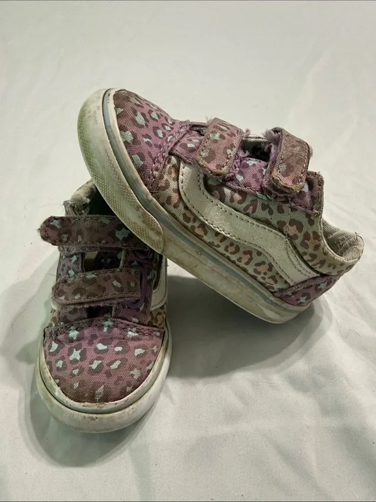Vans Kids Leopard Print Velcro Sneakers - Purple & White