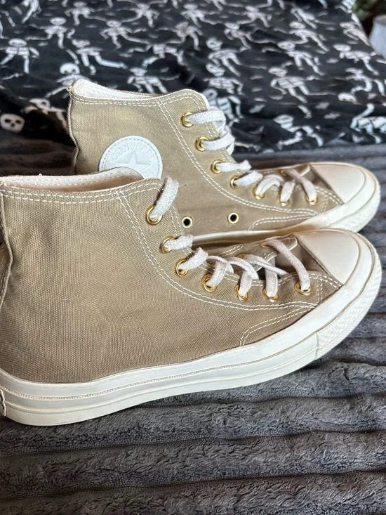 Converse High-Top Canvas Sneakers in Taupe and White