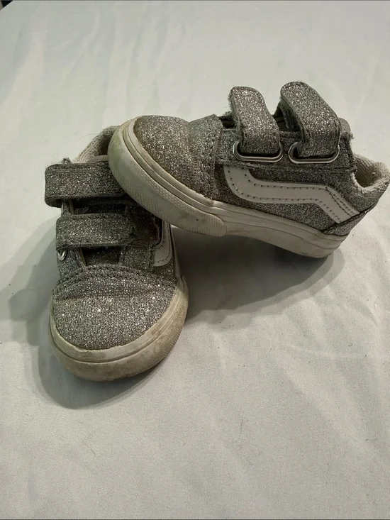 Kids Glitter Velcro Sneakers - Silver