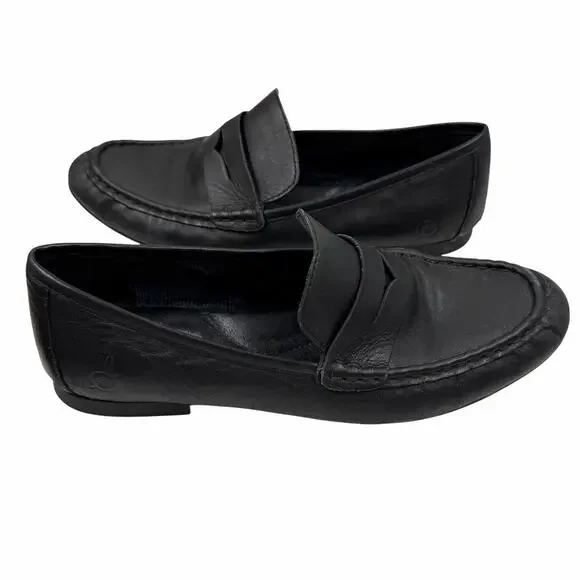 Born Black Leather Penny Loafers Slip On Driving Moccasins Comfort Shoes Sz 8M