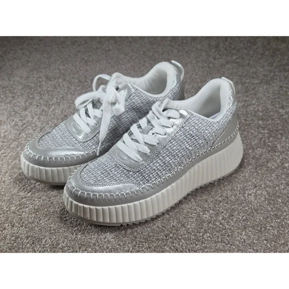 Universal Thread Womens Silver Metallic Tweed Platform Sneakers Size 8 Low Top