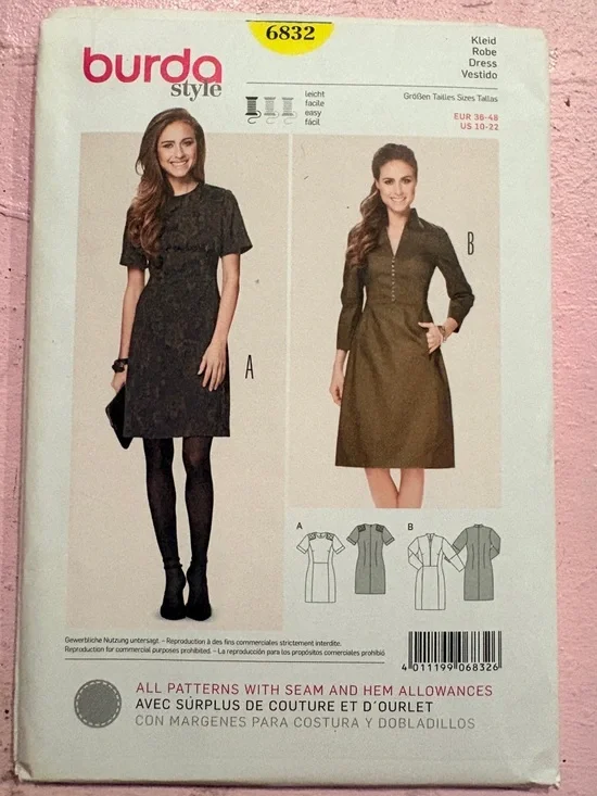 BN UNCUT BURDA 6832 DRESS SEWING PATTERN