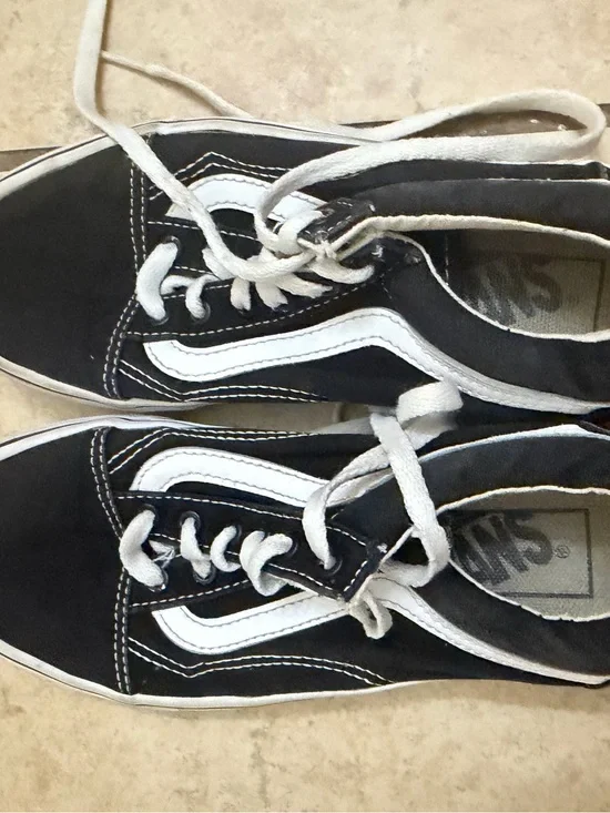 Vans Kids Black and White Low Top Skate Shoes
