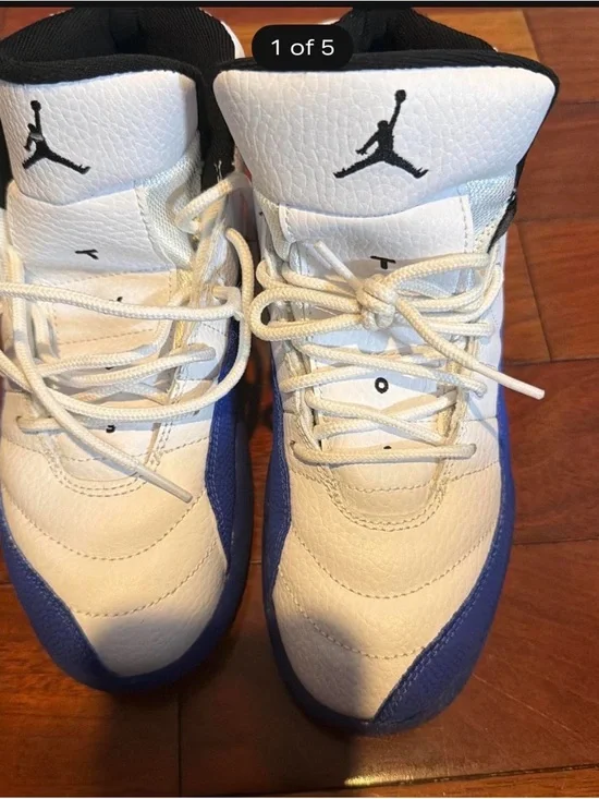 Kids Jordan White and Blue High-Top Sneakers