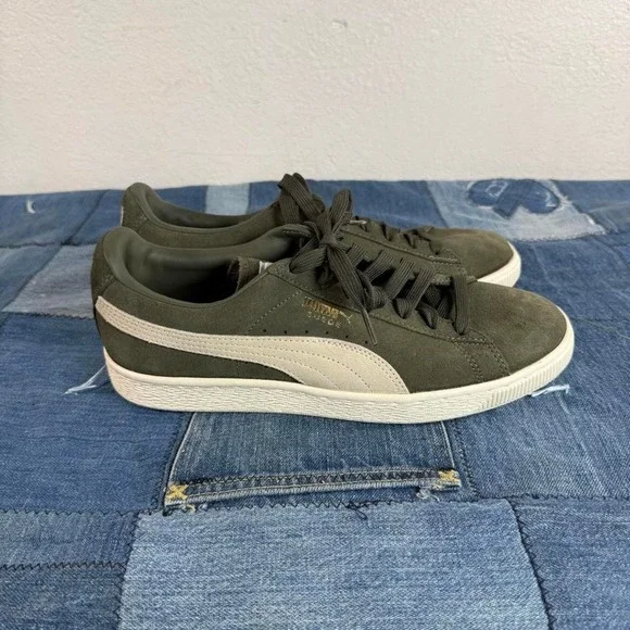 Puma green suede trainers
