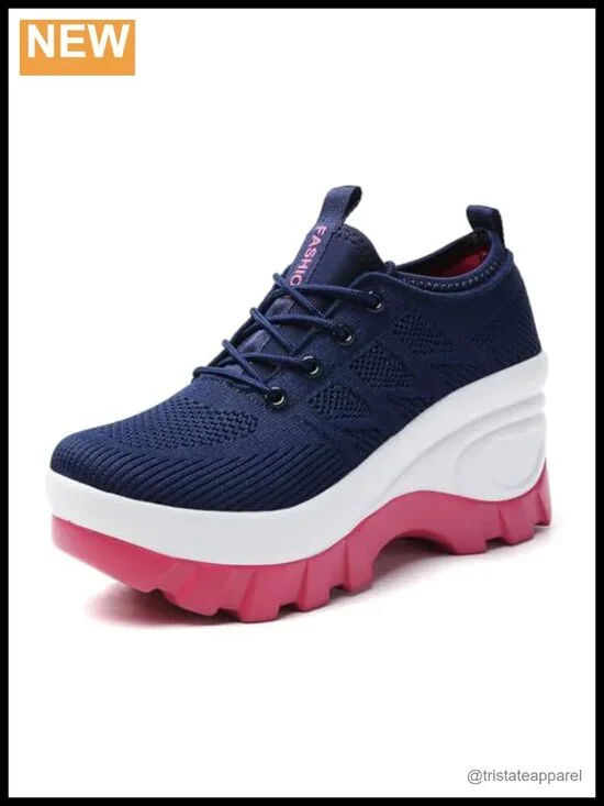 Women's Chunky Platform Orthopedic Walking Shoes Knitted Lace Up Non-Slip Arch
