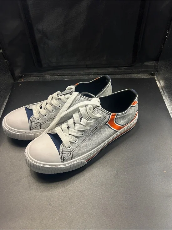 Women’s Casual Lace-Up Sneakers in Silver with Orange Accent