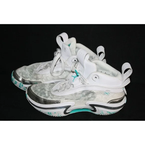 Air‎ Jordan 36 GS Kids Boys 5 5Y White Teal Metallic Silver Basketball Shoes