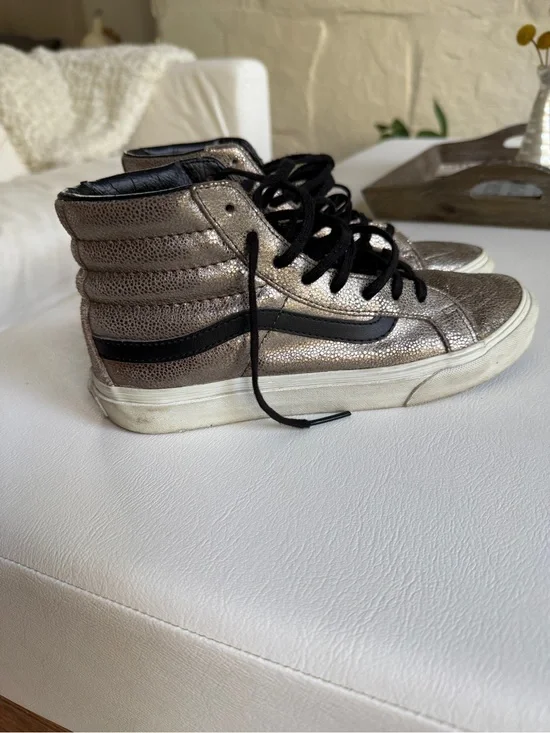 Vans Metallic Silver High-Top Sneakers with Black Stripe