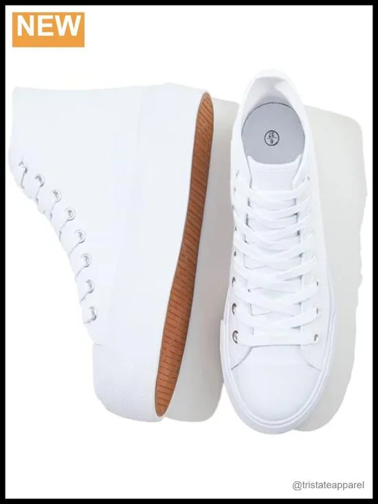 High Top Platform Sneakers Breathable Canvas Slip Resistant Lace-Up