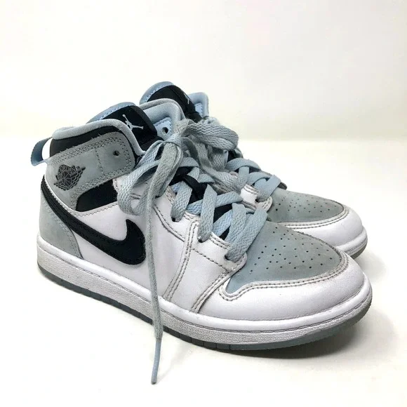 Jordan 1 Mid SE Sneakers Ice Blue (2023) (PS) Big Kids 1.5 Suede High Top
