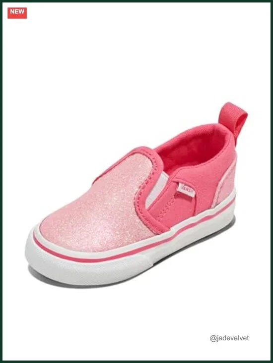 Girls Slip-on Sneakers with Stretchy Panels and Hook-and-Loop Strap