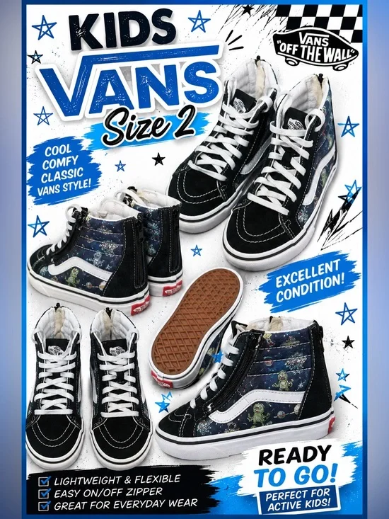 Vans Black and Galaxy Print Kids High-Top Sneakers