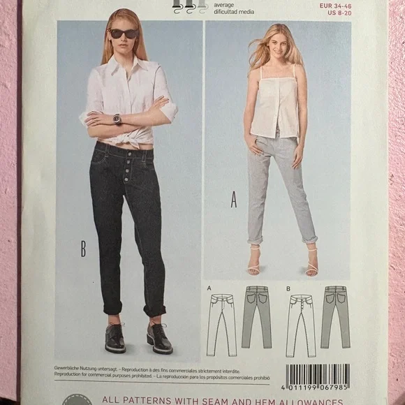 BN UNCUT BURDA 6798 MISSES PANTS SEWING PATTERN