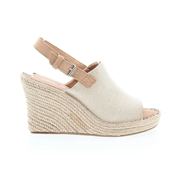 Toms Beige Canvas Espadrille Wedge Sandals with Tan Strap