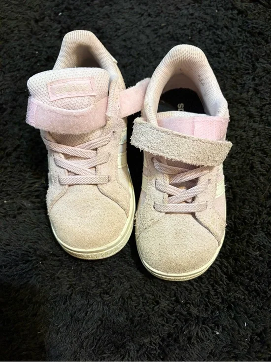 adidas Kids Light Pink Suede Velcro Sneakers