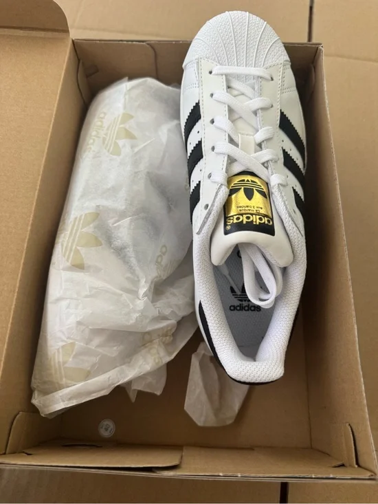 Adidas Superstar White Sneakers with Black Stripes Junior 3.5