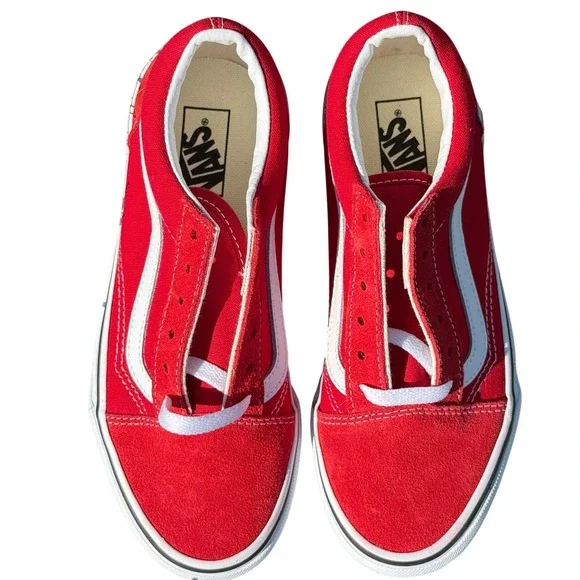Vans Old Skool Racing Red White Suede Canvas Skate Shoes Kids Size 3.0 NEW