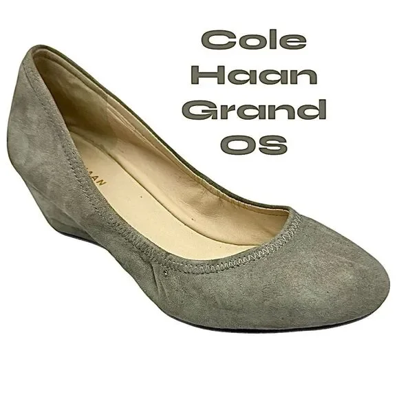 Cole Haan Grand OS Wedge Heels Women’s Size 6 B Gray Suede Slip Ons Pre-Owned