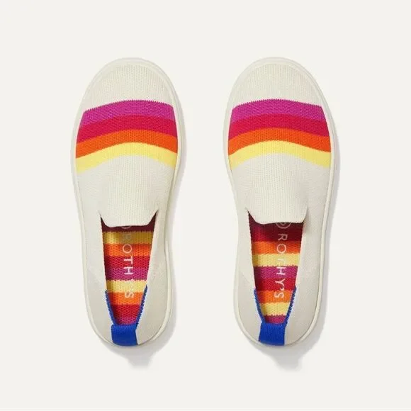 Rothy's Pink Candy Stripe white rainbow slip on sneaker shoes flats round kids 3