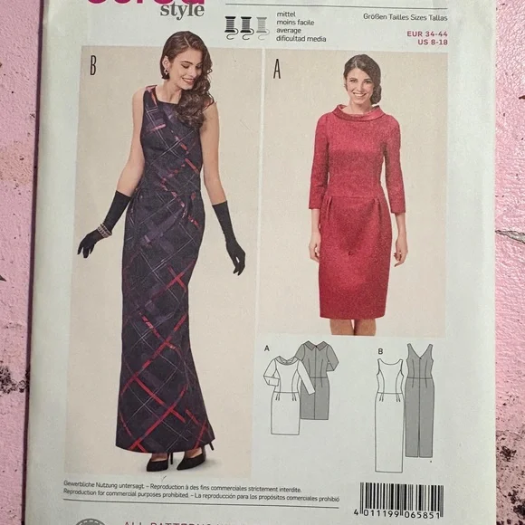 BN UNCUT BURDA 6585 FORMAL DRESS SEWING PATTERN