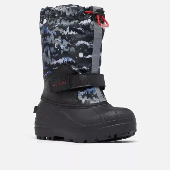 Columbia Powderbug 1637861 Kids Black Forty Print Waterproof Snow Boots GBNC1607